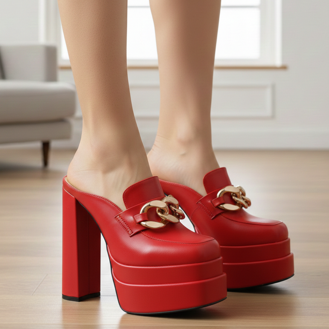 Women's Genuine Leather Chunky Slip On Shoes Corvine