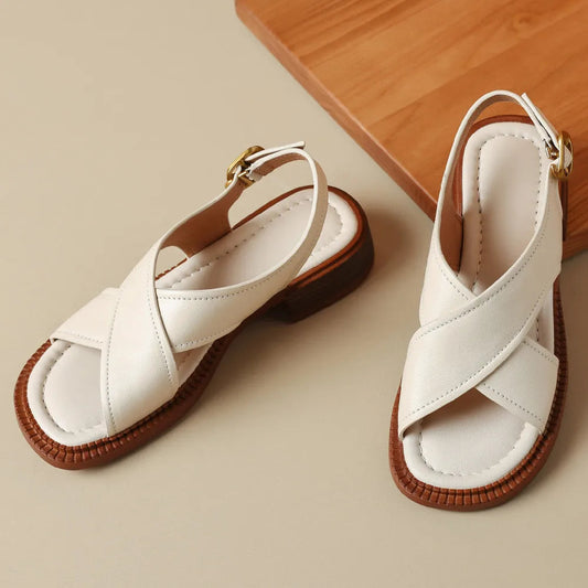 Women's Genuine Leather Crossover Sandals Corvine