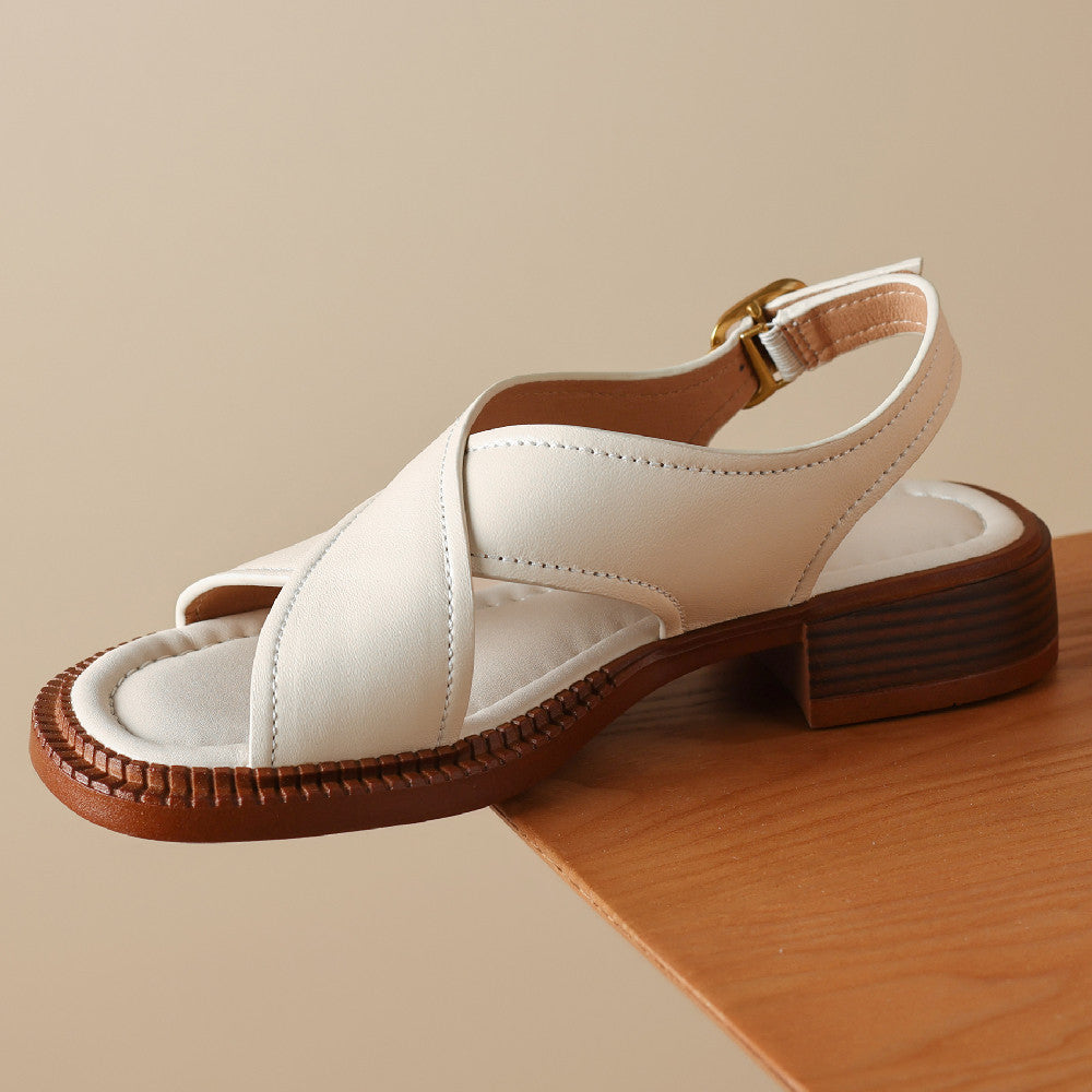 Women's Genuine Leather Crossover Sandals Corvine