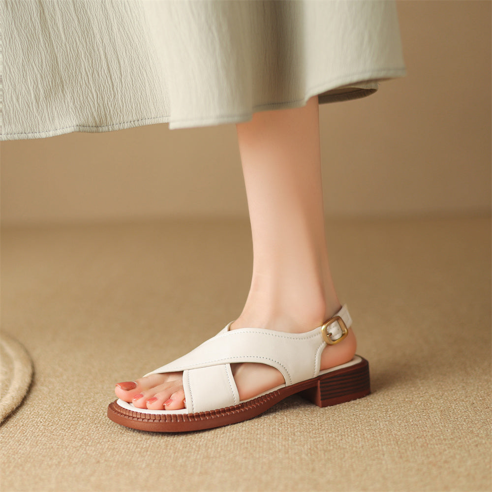 Women's Genuine Leather Crossover Sandals Corvine
