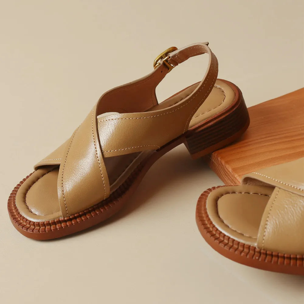 Women's Genuine Leather Crossover Sandals Corvine