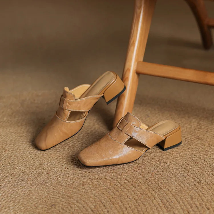 Women's Genuine Leather Cut-Out Mules Corvine