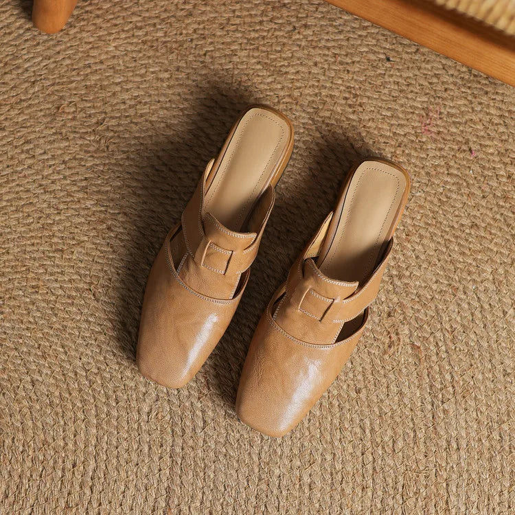 Women's Genuine Leather Cut-Out Mules Corvine