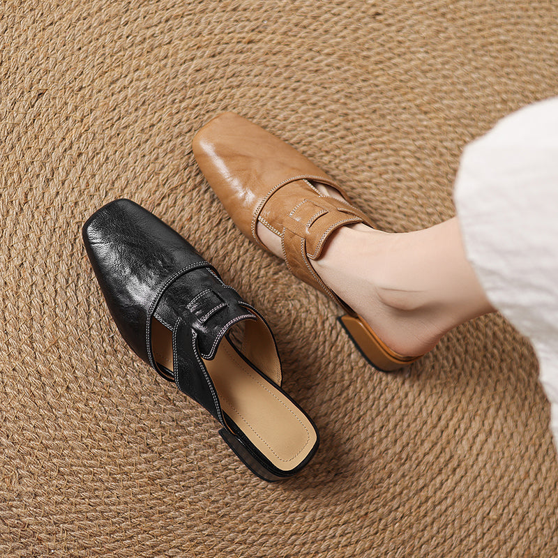 Women's Genuine Leather Cut-Out Mules Corvine