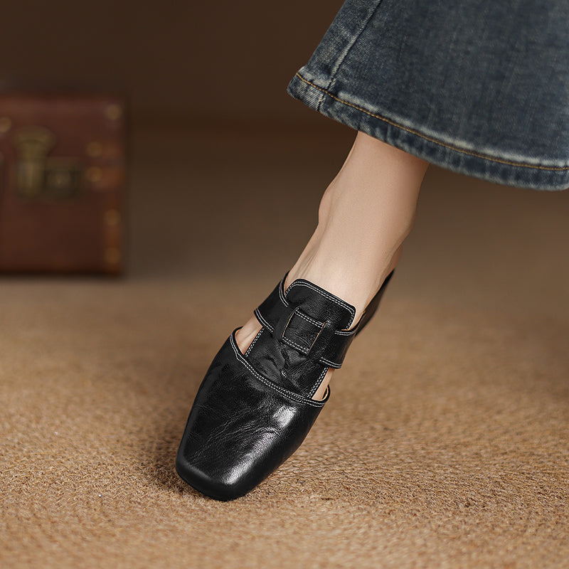 Women's Genuine Leather Cut-Out Mules Corvine
