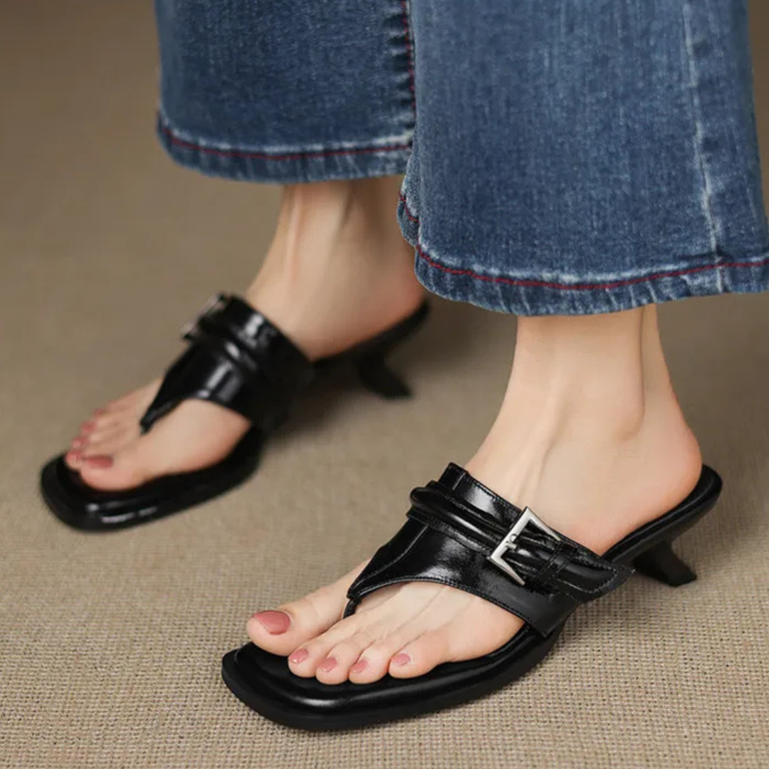 Women's Genuine Leather Kitten Heel Mules Corvine