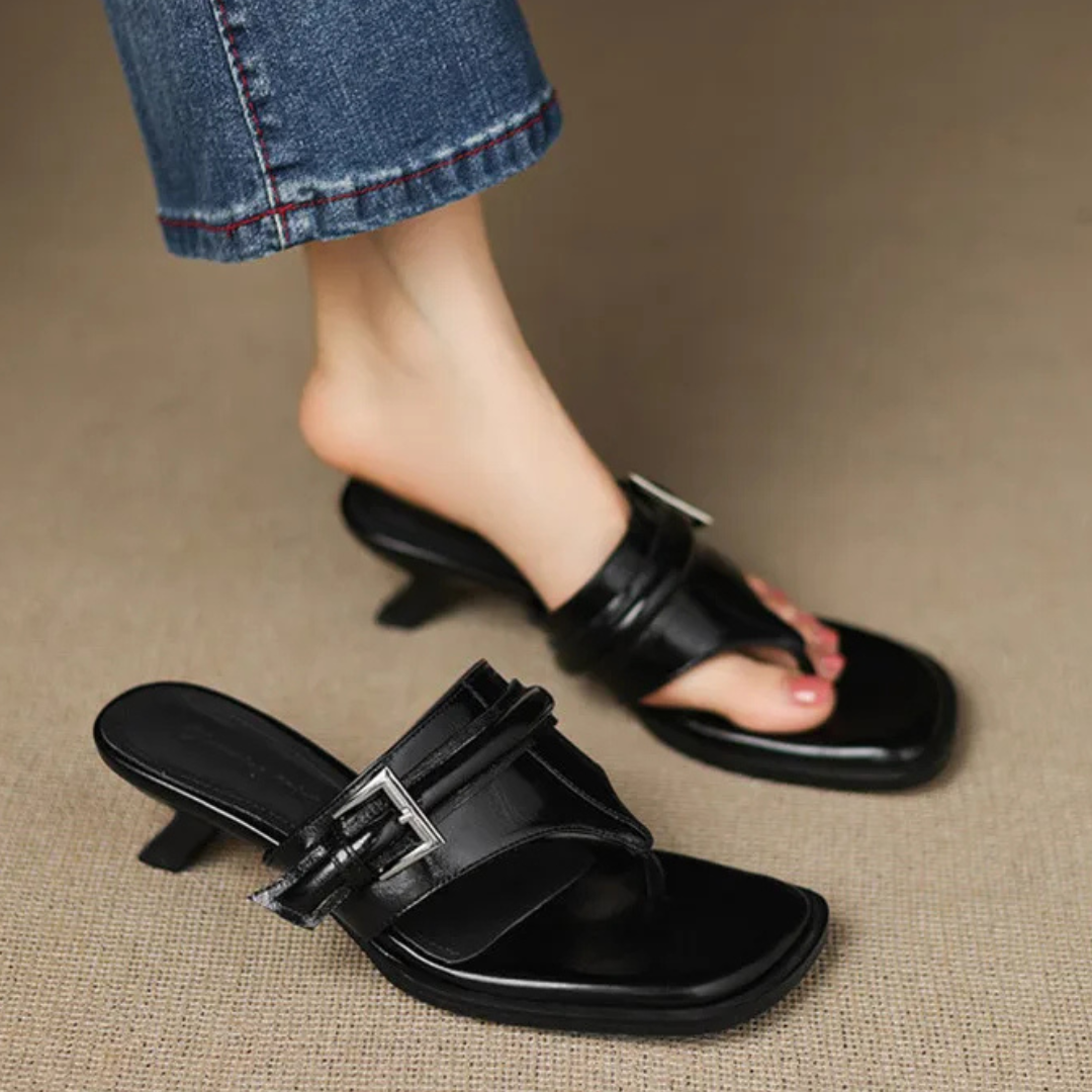 Women's Genuine Leather Kitten Heel Mules Corvine