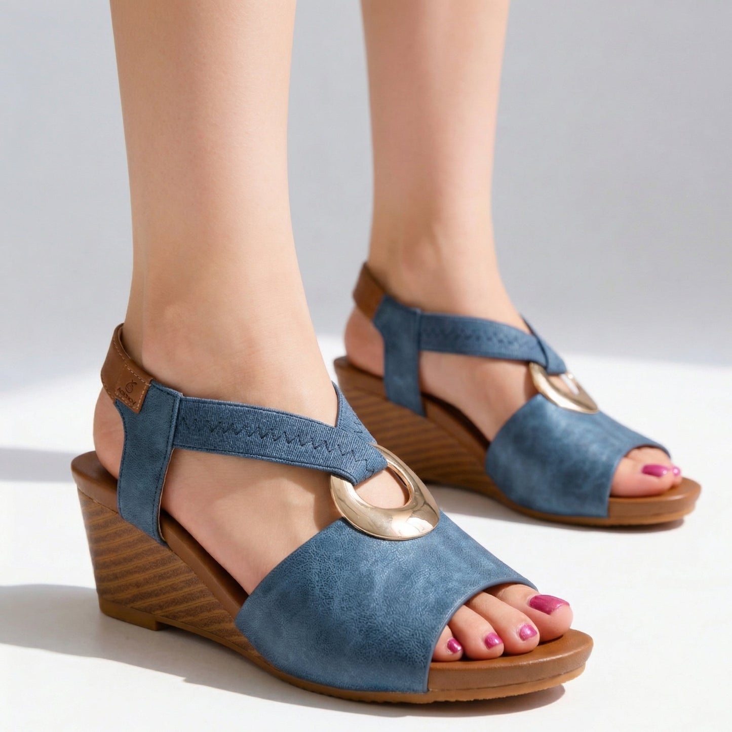 Women's Genuine Leather Mid Wedge Sandals Corvine