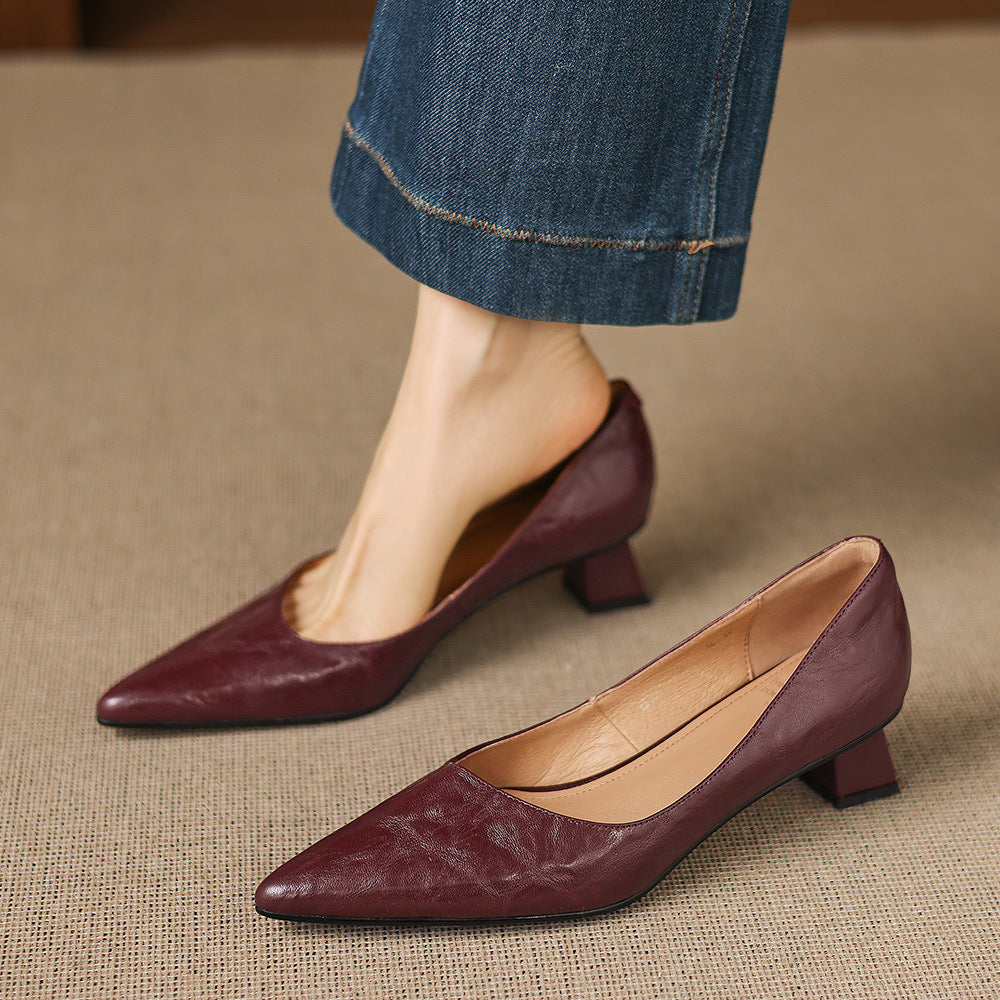 Women's Genuine Leather Pointed-Toe Heels Corvine