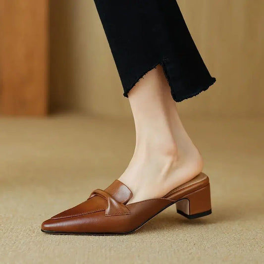 Women's Genuine Leather Pointed-Toe Mules Corvine