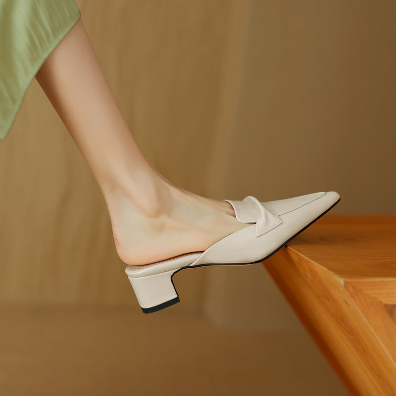 Women's Genuine Leather Pointed-Toe Mules Corvine
