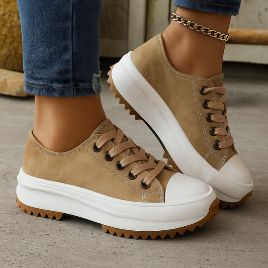 Women's Genuine Leather Retro Platform Trainers Corvine