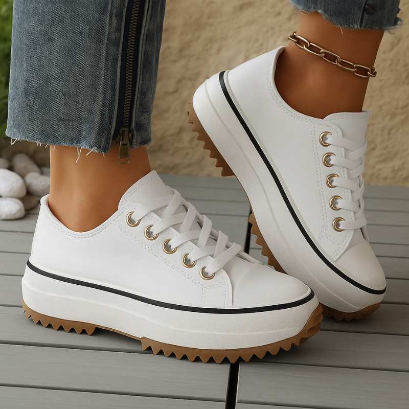 Women's Genuine Leather Retro Platform Trainers Corvine