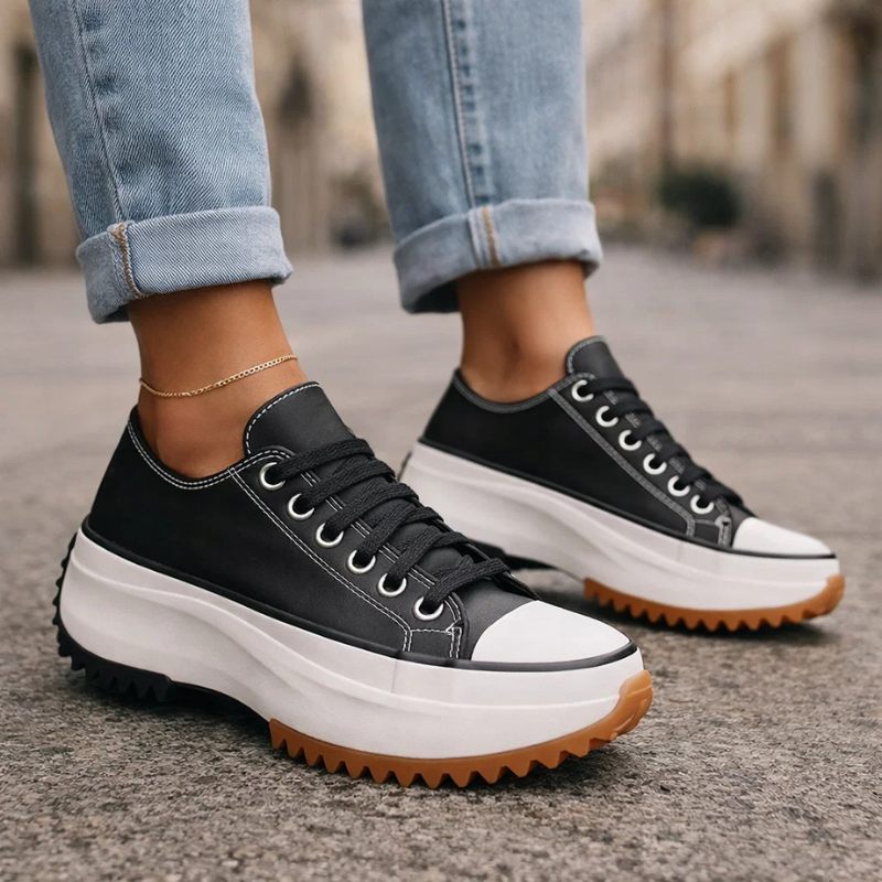 Women's Genuine Leather Retro Platform Trainers Corvine