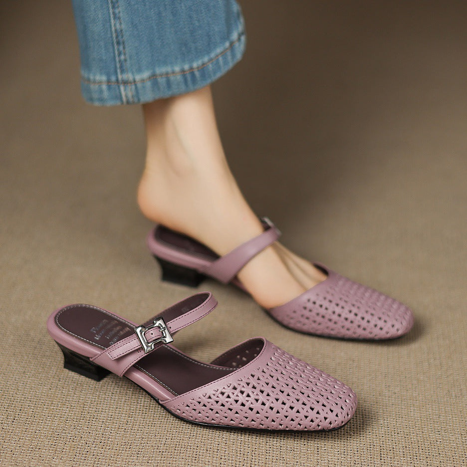 Women's Genuine Leather Round-Toe Mules Corvine