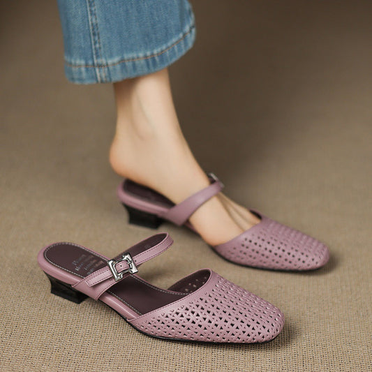 Women's Genuine Leather Round-Toe Mules Corvine