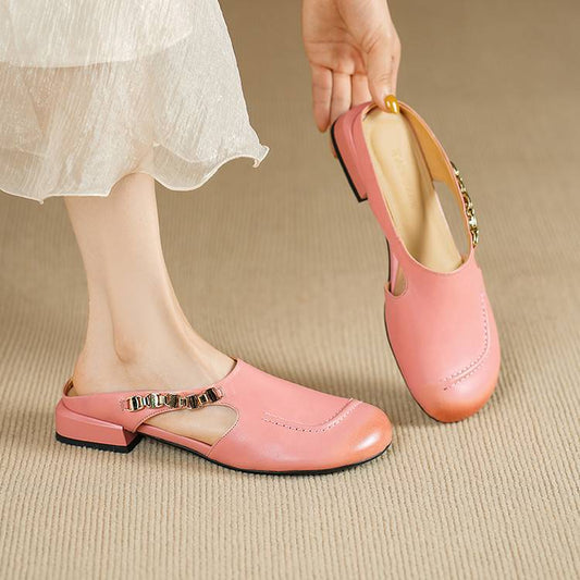 Women's Genuine Leather Round-Toe Mules Corvine