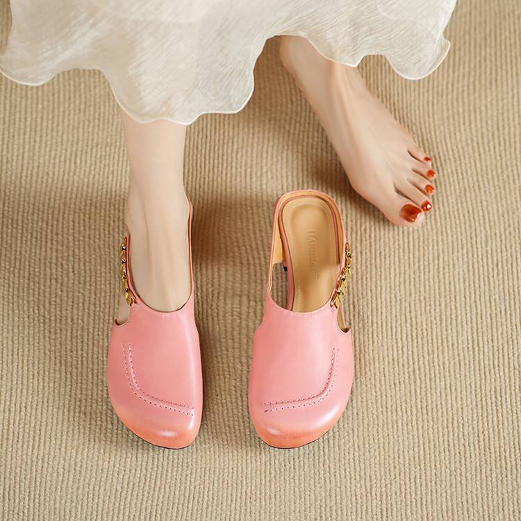 Women's Genuine Leather Round-Toe Mules Corvine