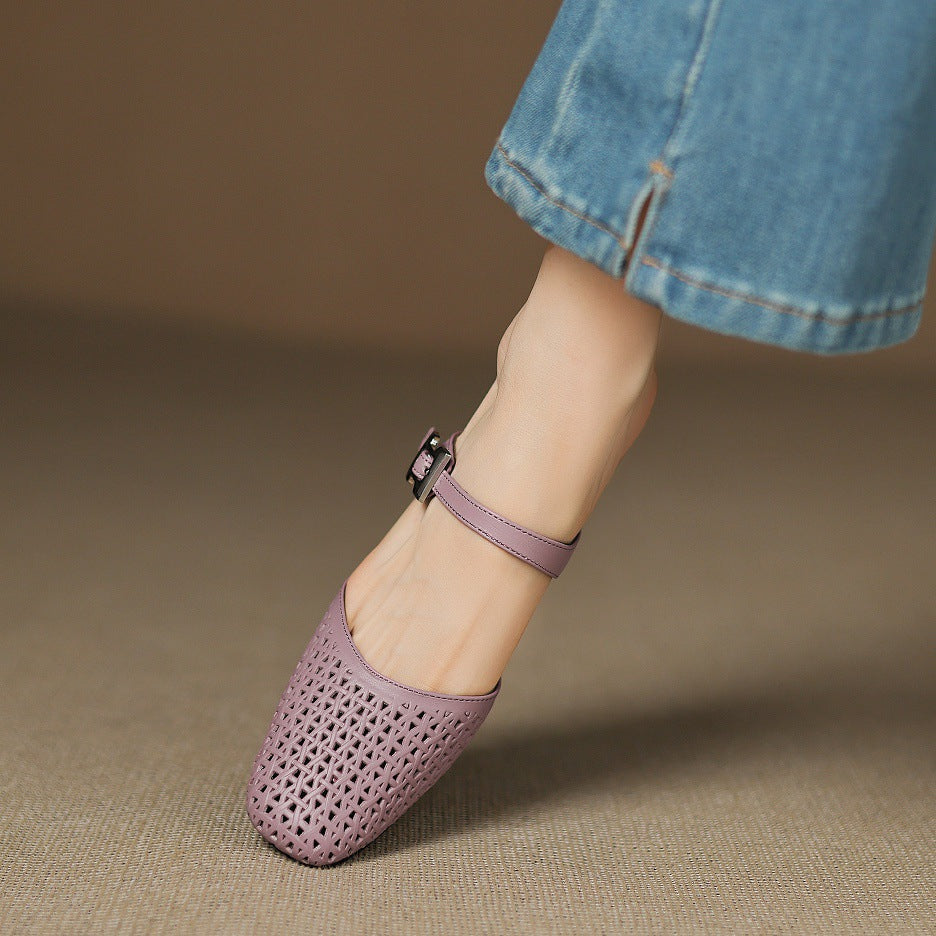 Women's Genuine Leather Round-Toe Mules Corvine