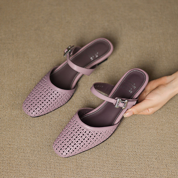 Women's Genuine Leather Round-Toe Mules Corvine
