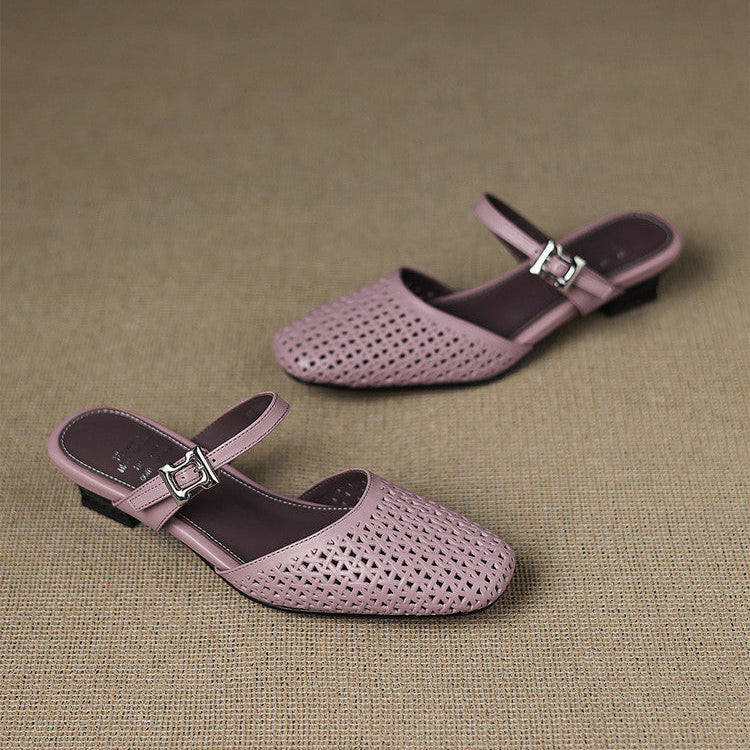 Women's Genuine Leather Round-Toe Mules Corvine