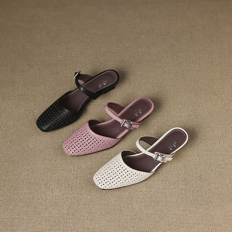 Women's Genuine Leather Round-Toe Mules Corvine