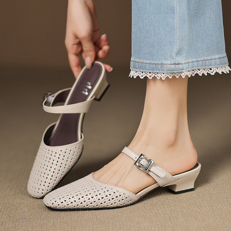 Women's Genuine Leather Round-Toe Mules Corvine