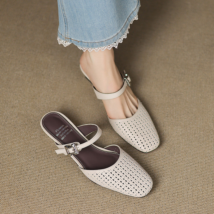 Women's Genuine Leather Round-Toe Mules Corvine
