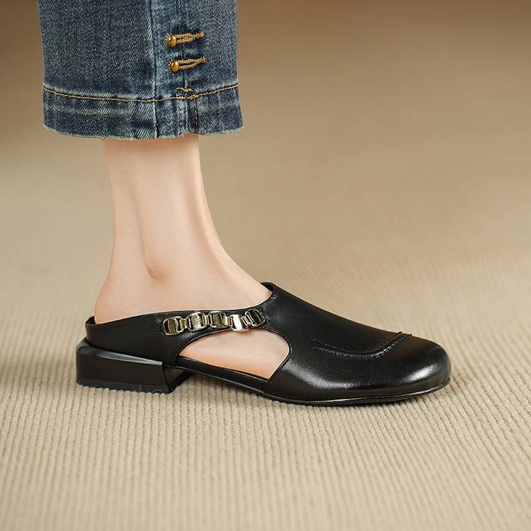 Women's Genuine Leather Round-Toe Mules Corvine