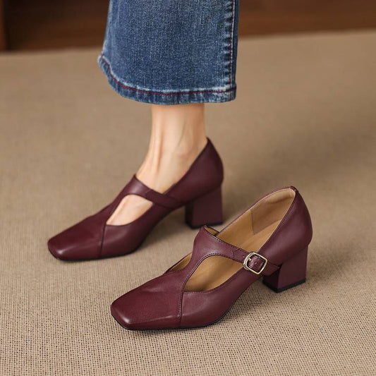 Women's Genuine Leather Square Toe Heels Corvine