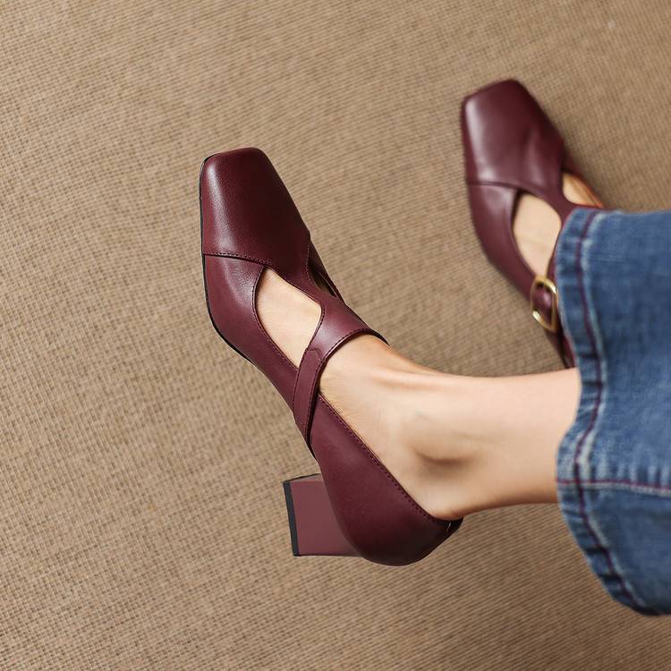 Women's Genuine Leather Square Toe Heels Corvine