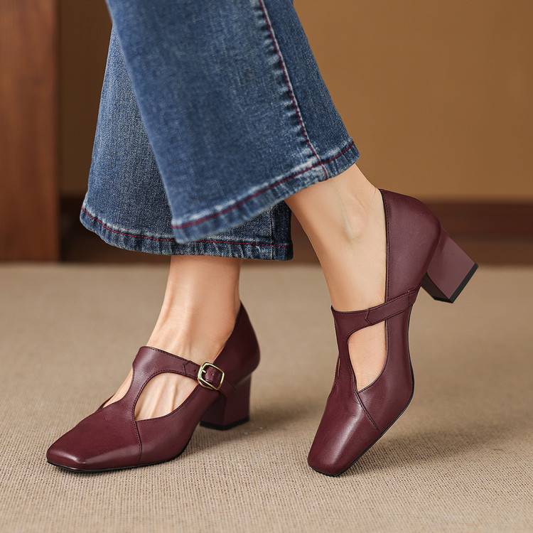 Women's Genuine Leather Square Toe Heels Corvine