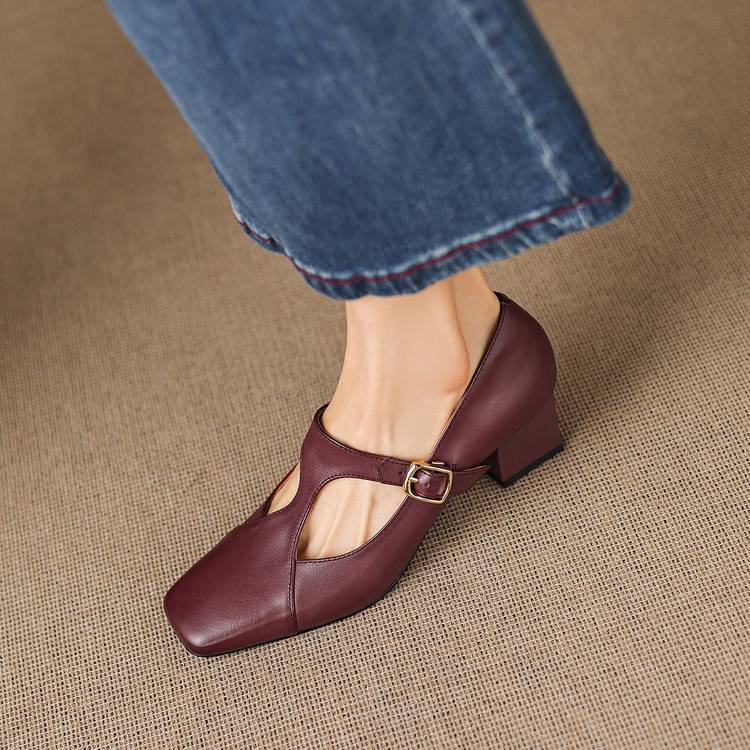 Women's Genuine Leather Square Toe Heels Corvine