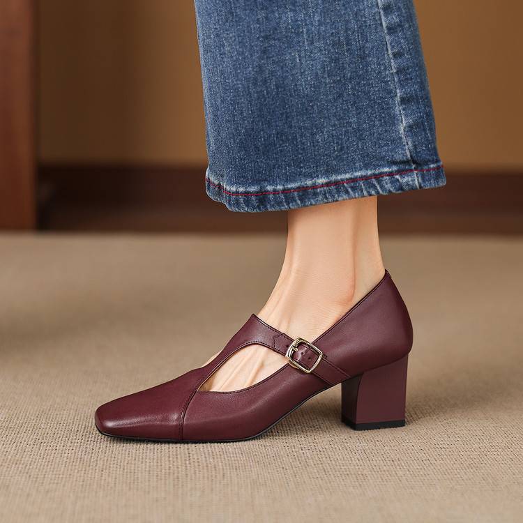 Women's Genuine Leather Square Toe Heels Corvine