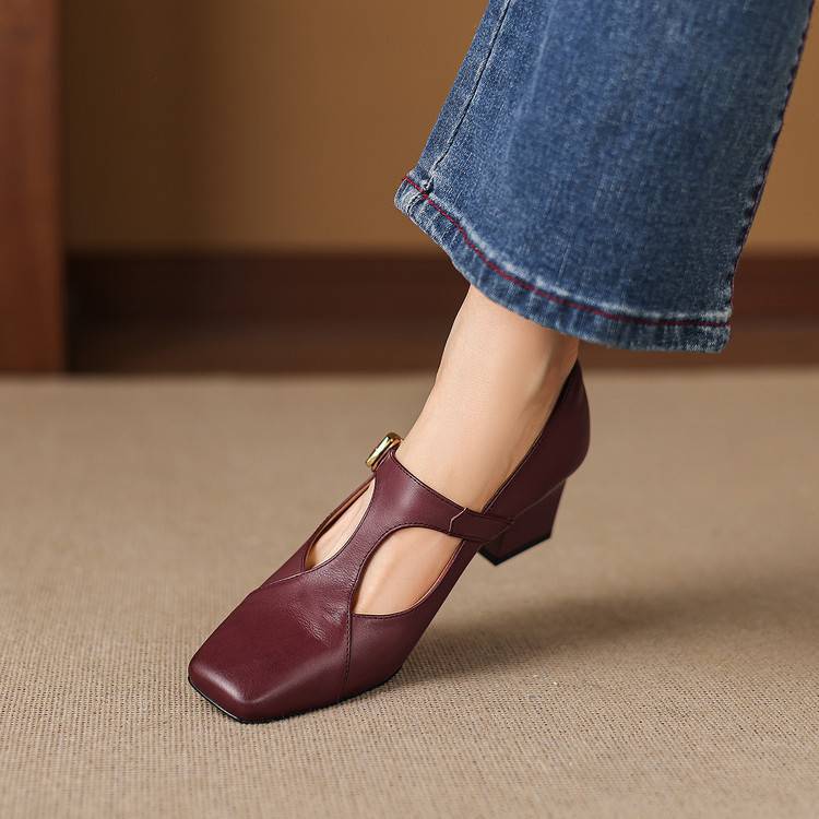 Women's Genuine Leather Square Toe Heels Corvine