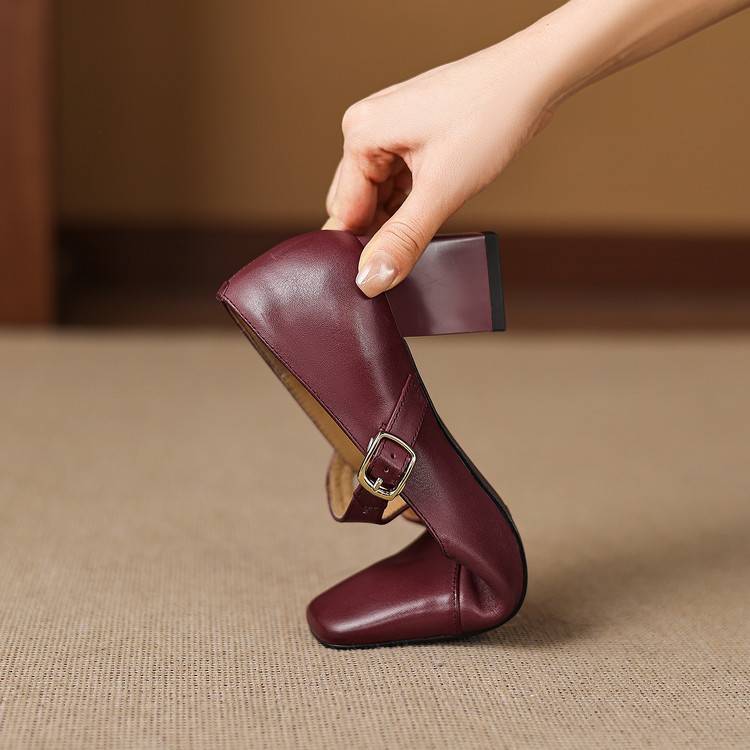 Women's Genuine Leather Square Toe Heels Corvine
