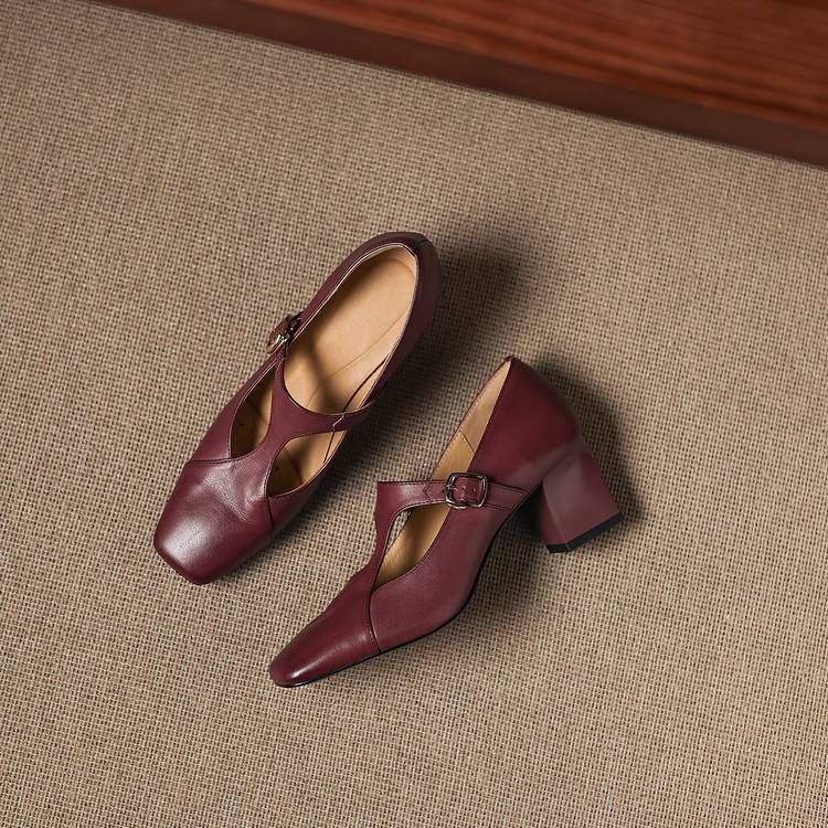Women's Genuine Leather Square Toe Heels Corvine