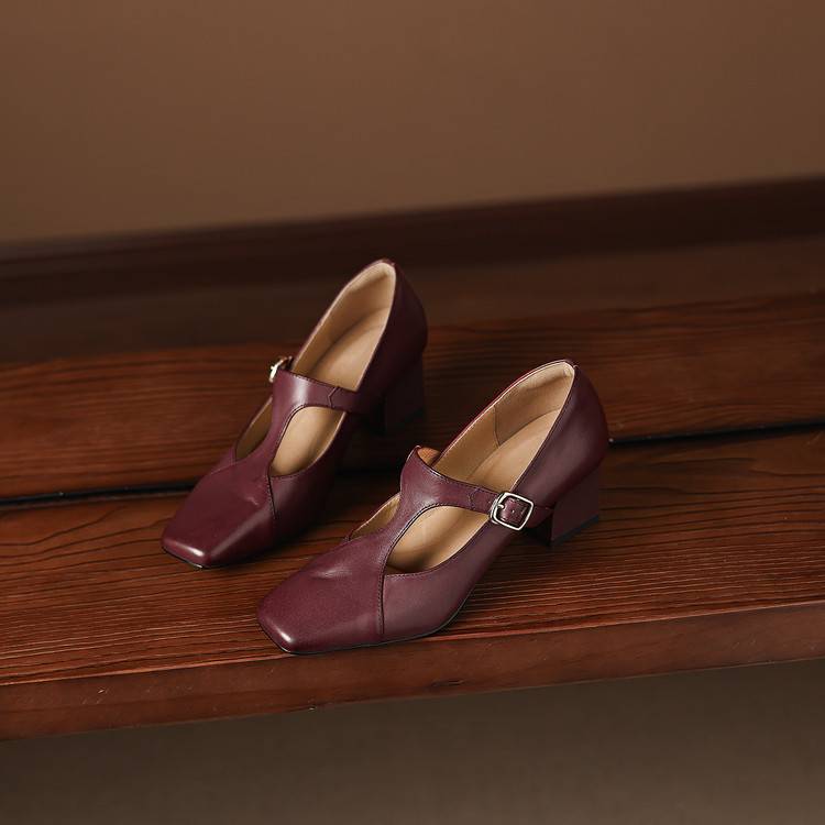 Women's Genuine Leather Square Toe Heels Corvine