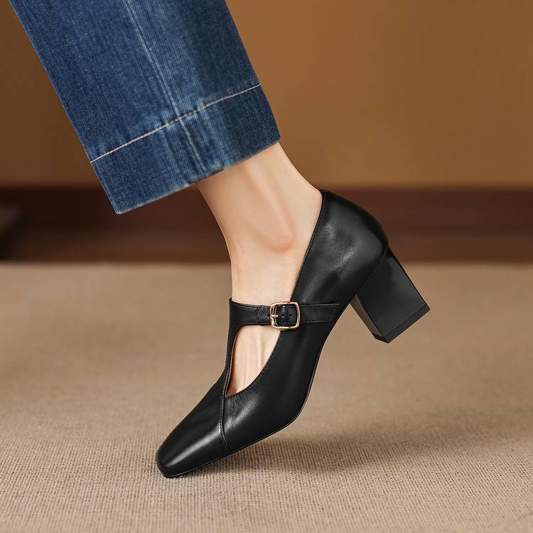 Women's Genuine Leather Square Toe Heels Corvine