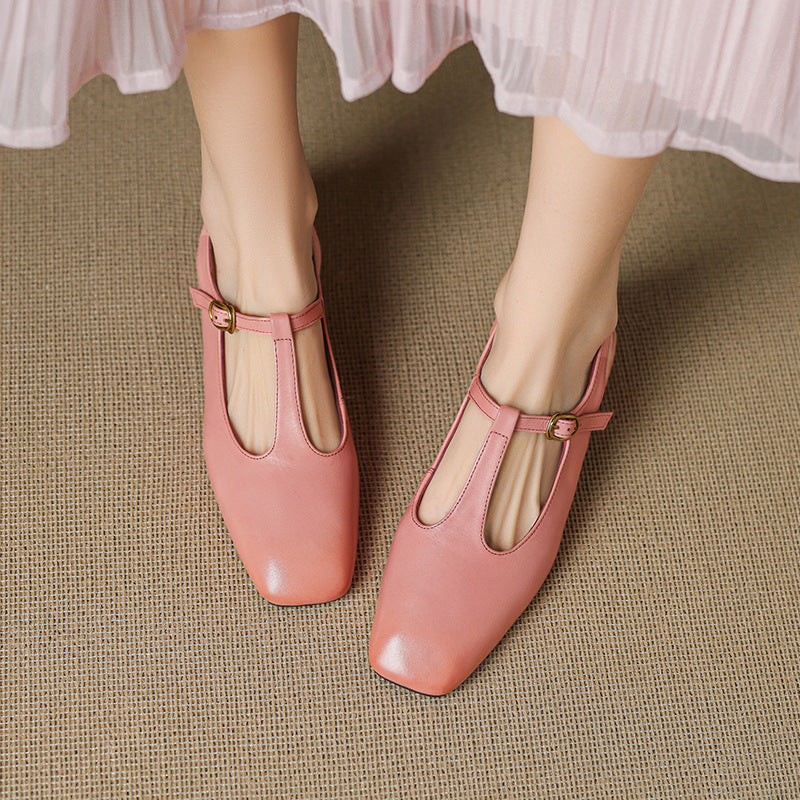 Women's Genuine Leather T-Strap Heels Corvine