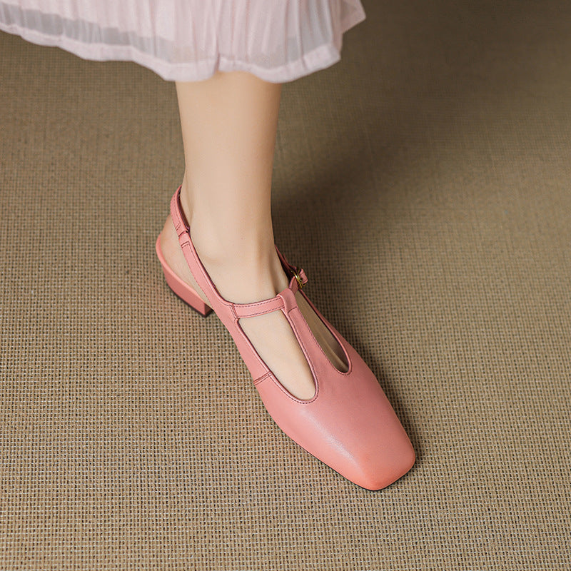 Women's Genuine Leather T-Strap Heels Corvine