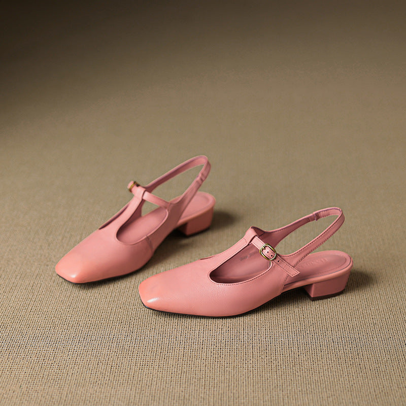 Women's Genuine Leather T-Strap Heels Corvine