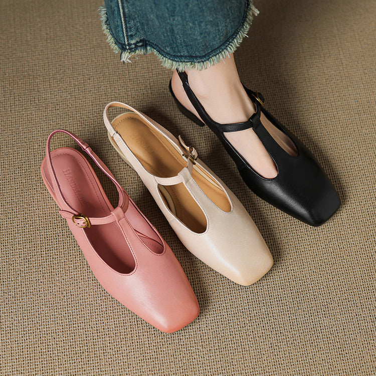 Women's Genuine Leather T-Strap Heels Corvine