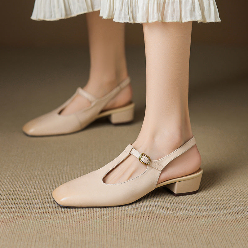 Women's Genuine Leather T-Strap Heels Corvine