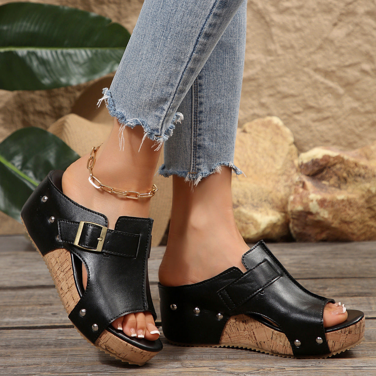 Women's Genuine Leather Wedge Sandals for Women Corvine
