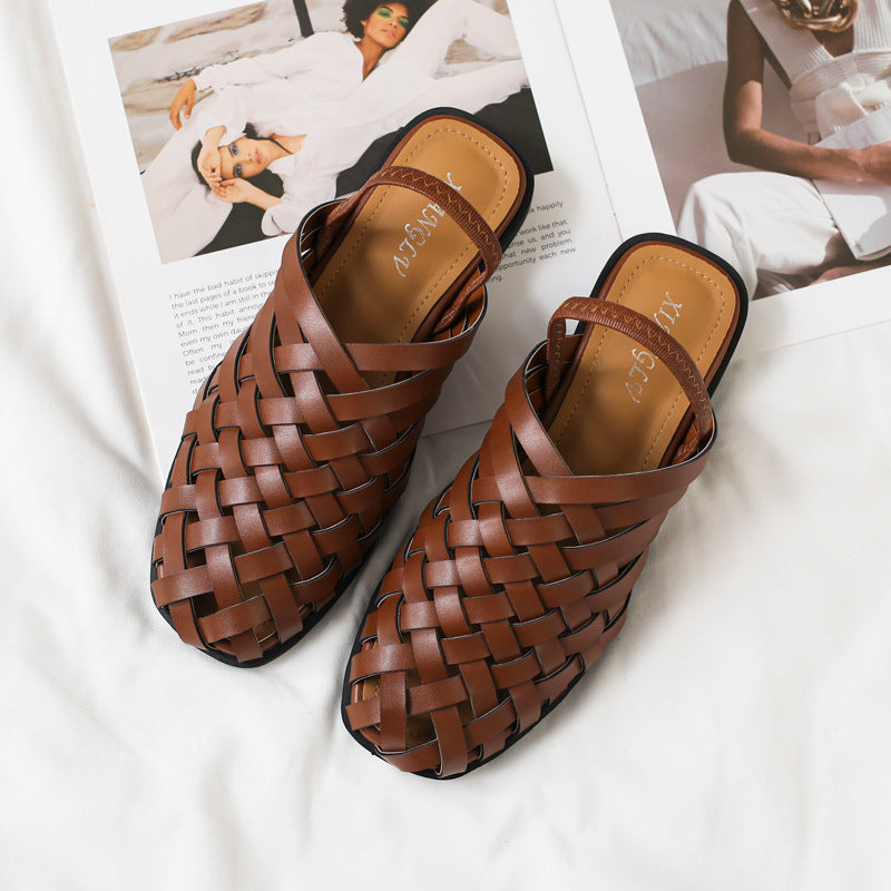 Women's Genuine Leather Woven Slip-On Sandals Corvine