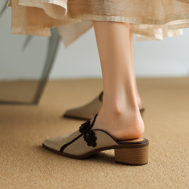 Women's Genuine Suede Block Heel Shoes Corvine