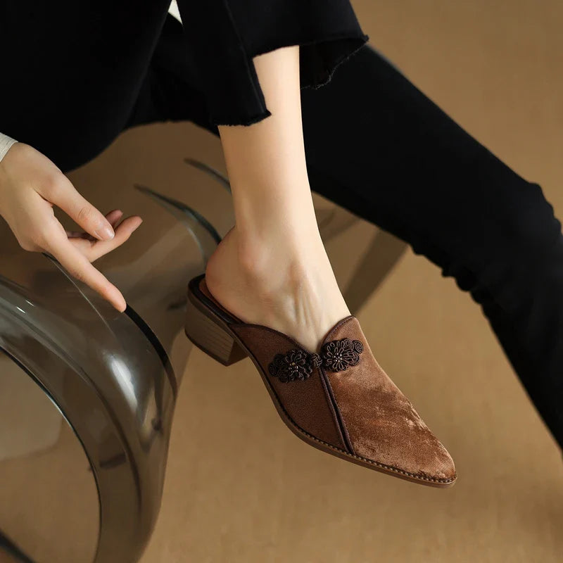 Women's Genuine Suede Block Heel Shoes Corvine