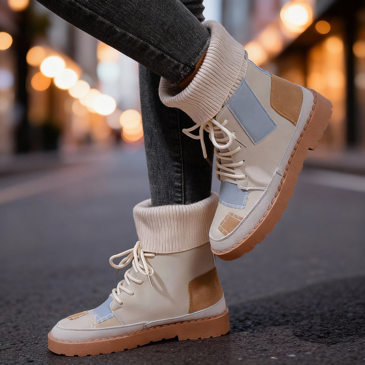 Women's Genuine Suede Patchwork Ankle Boots Corvine