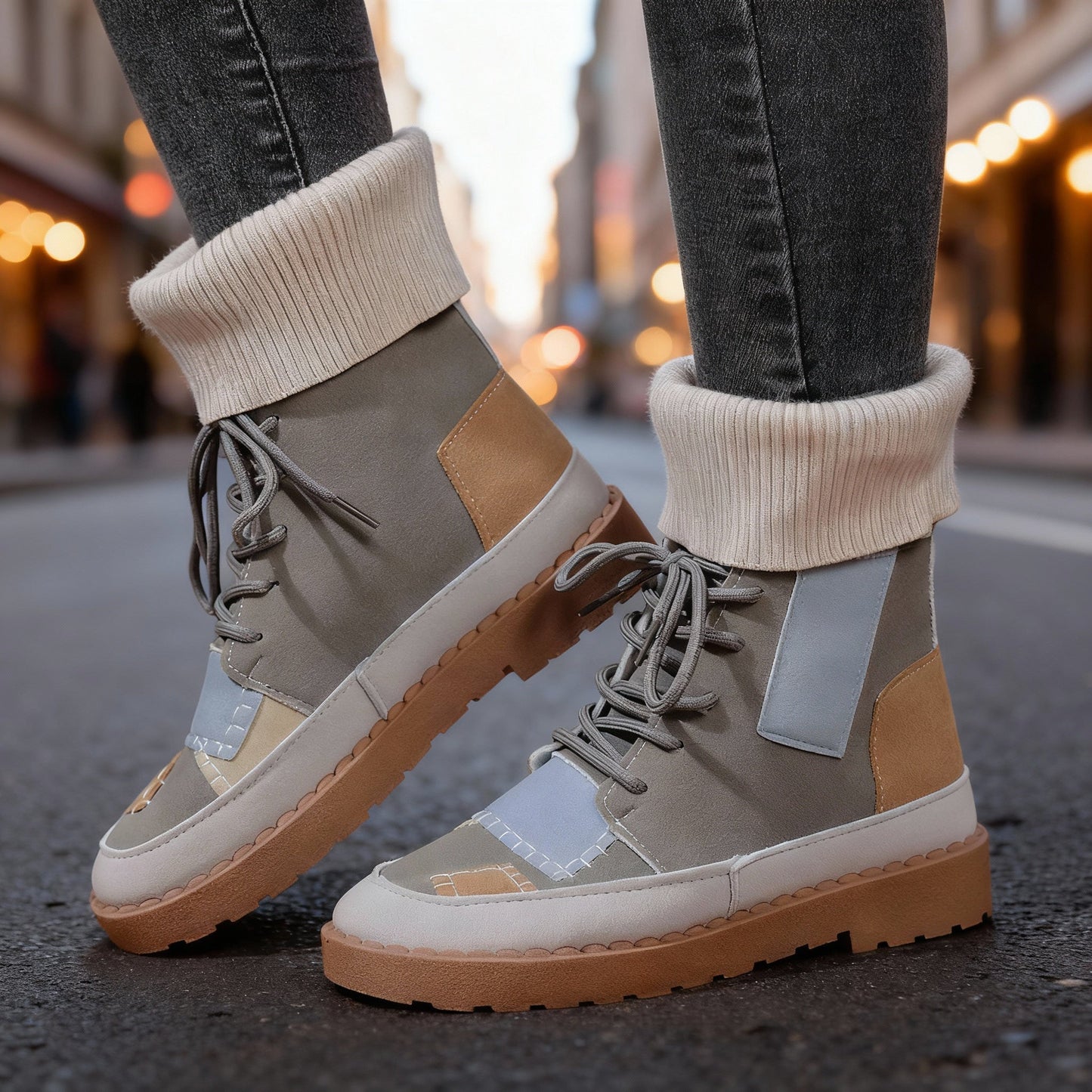 Women's Genuine Suede Patchwork Ankle Boots Corvine